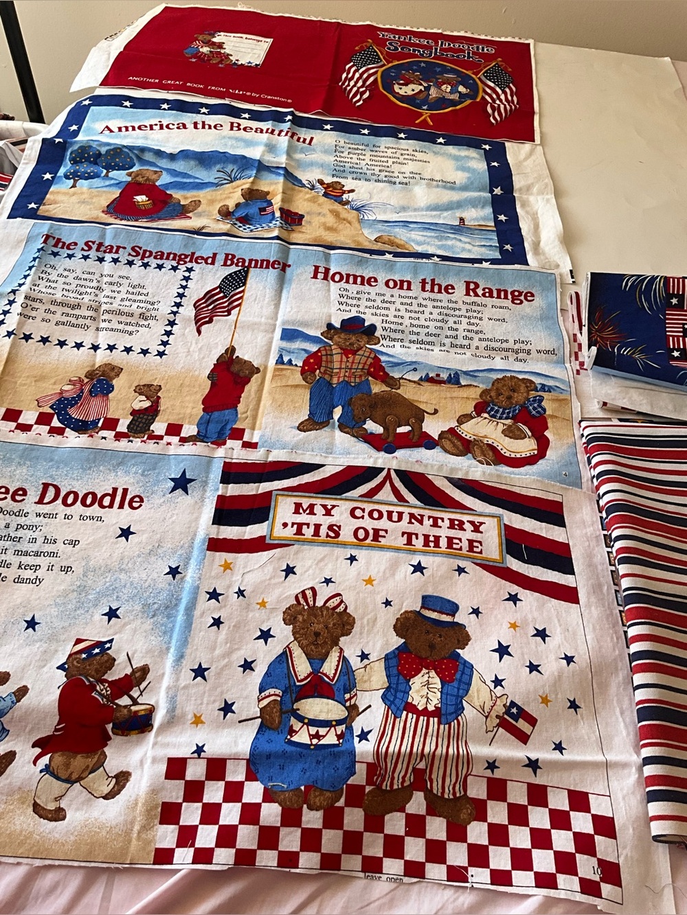 Patriotic Yankee Doodle Song book Fabric V.I.P. Cranston2004 USA Cotton VINTAGE